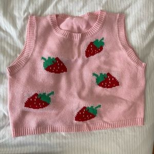Crop Strawberry Sweater Vest - Large